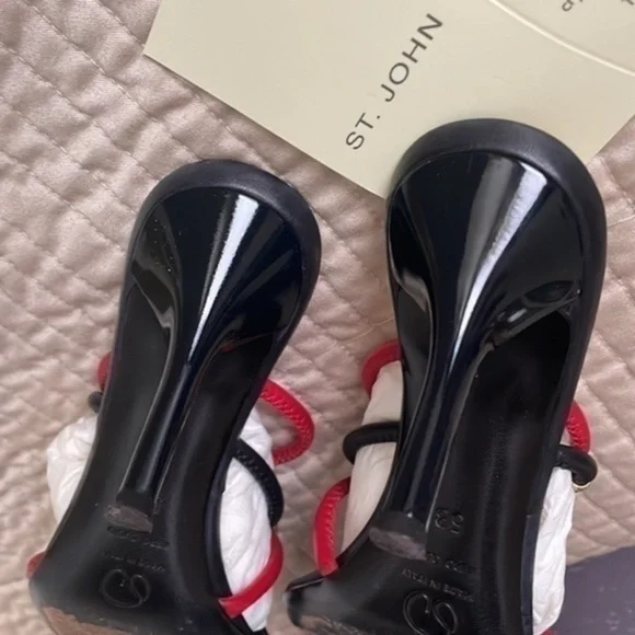 St. John leather mules strappy calypso navy red gold monogram - Picture 9 of 16